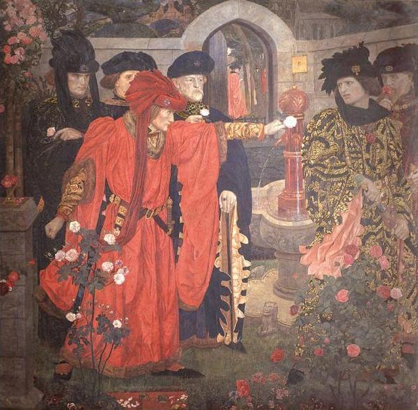 Henry Arthur Payne Plucking the Red and White Roses in the Old Temple Gardens oil painting picture
